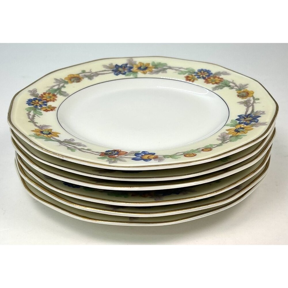 6x Theodore Haviland Limoges 1925-36 Miami Ivory Floral 7.5" SALAD PLATES EUC A